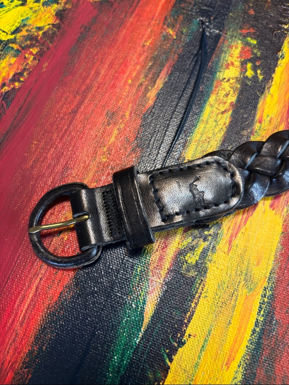 Polo by Ralph Lauren Black Braided Leather Belt with Round Buckle